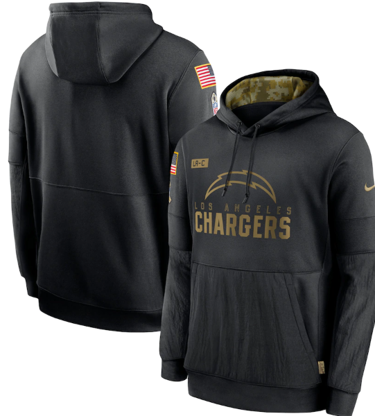 Men's Los Angeles Chargers 2020 Black Salute to Service Sideline Performance Pullover Hoodie